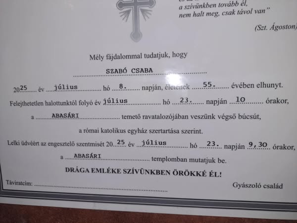 gyászhír